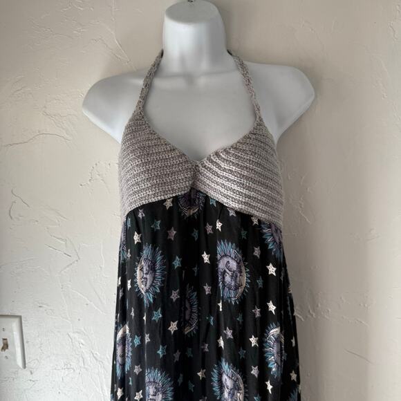 Gypsy Rose Y2k OneSize Handmade Crochet Celestial Whimsigoth Festival Midi Dress - Picture 2 of 7